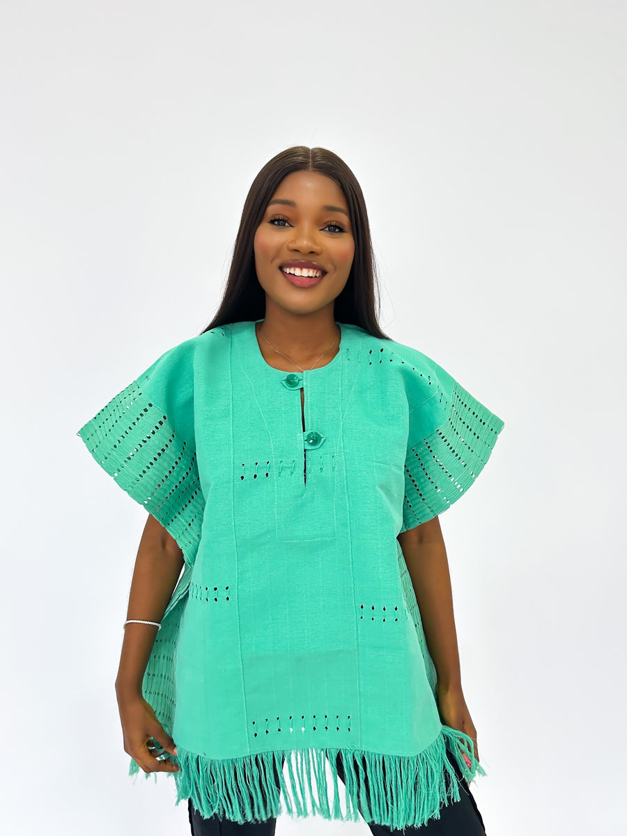 Teal Aso Oke Double Strip Top