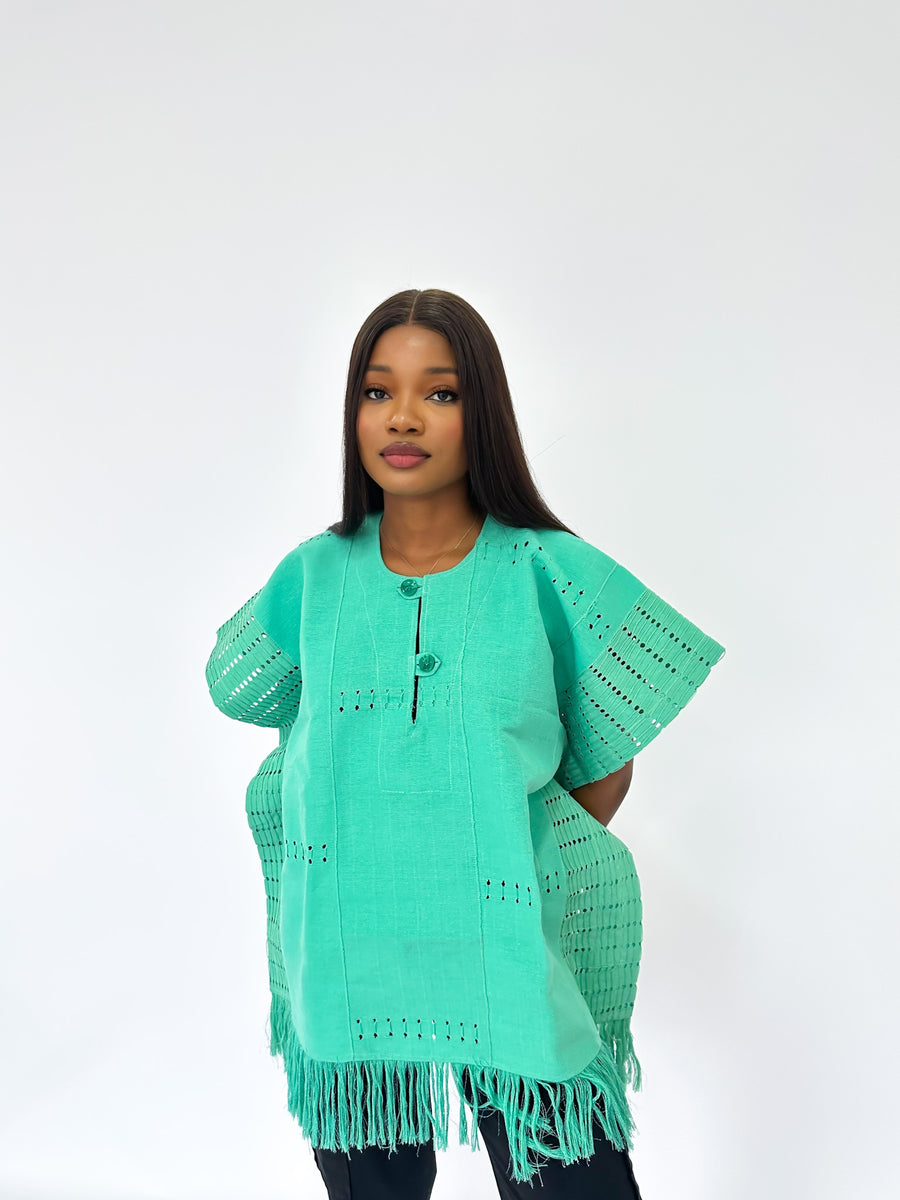 Teal Aso Oke Double Strip Top