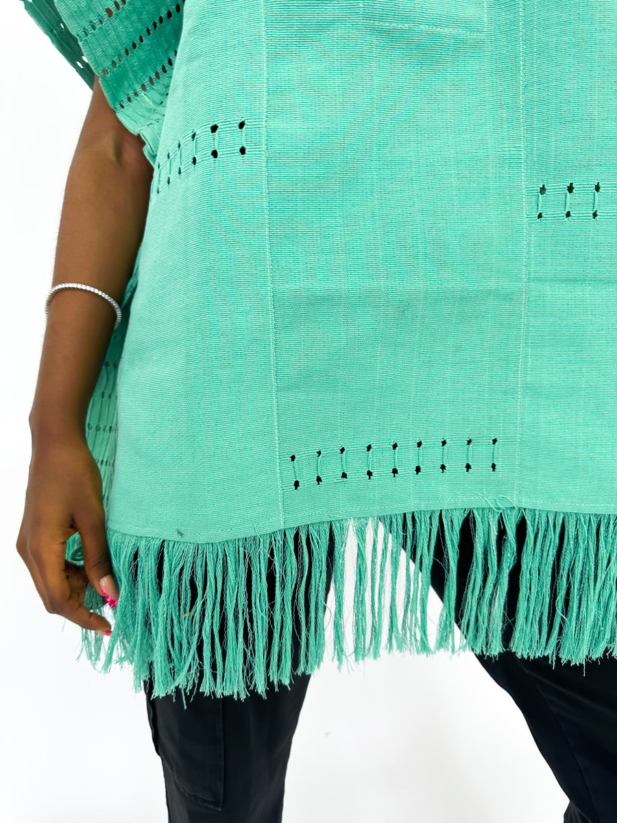 Teal Aso Oke Double Strip Top