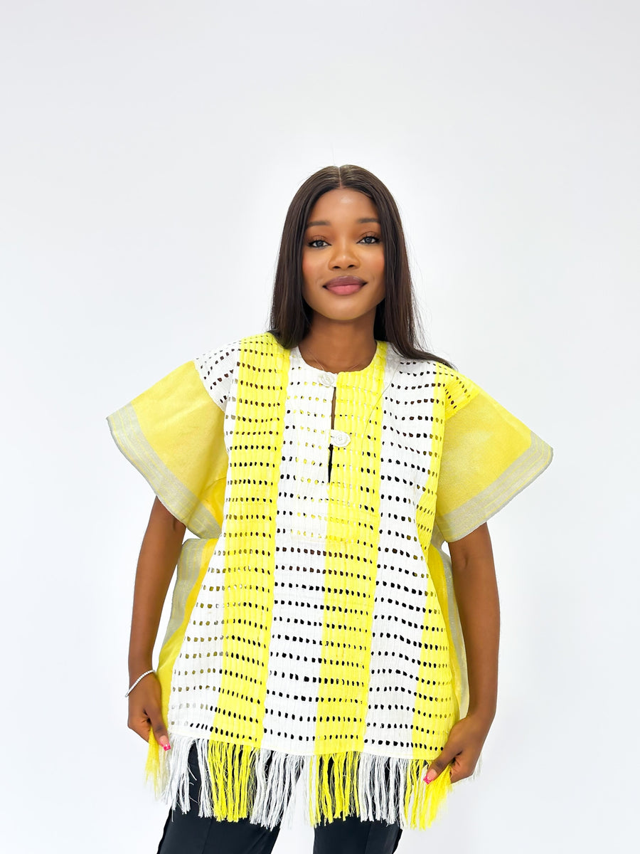 Yellow & White Aso Oke Desert Top
