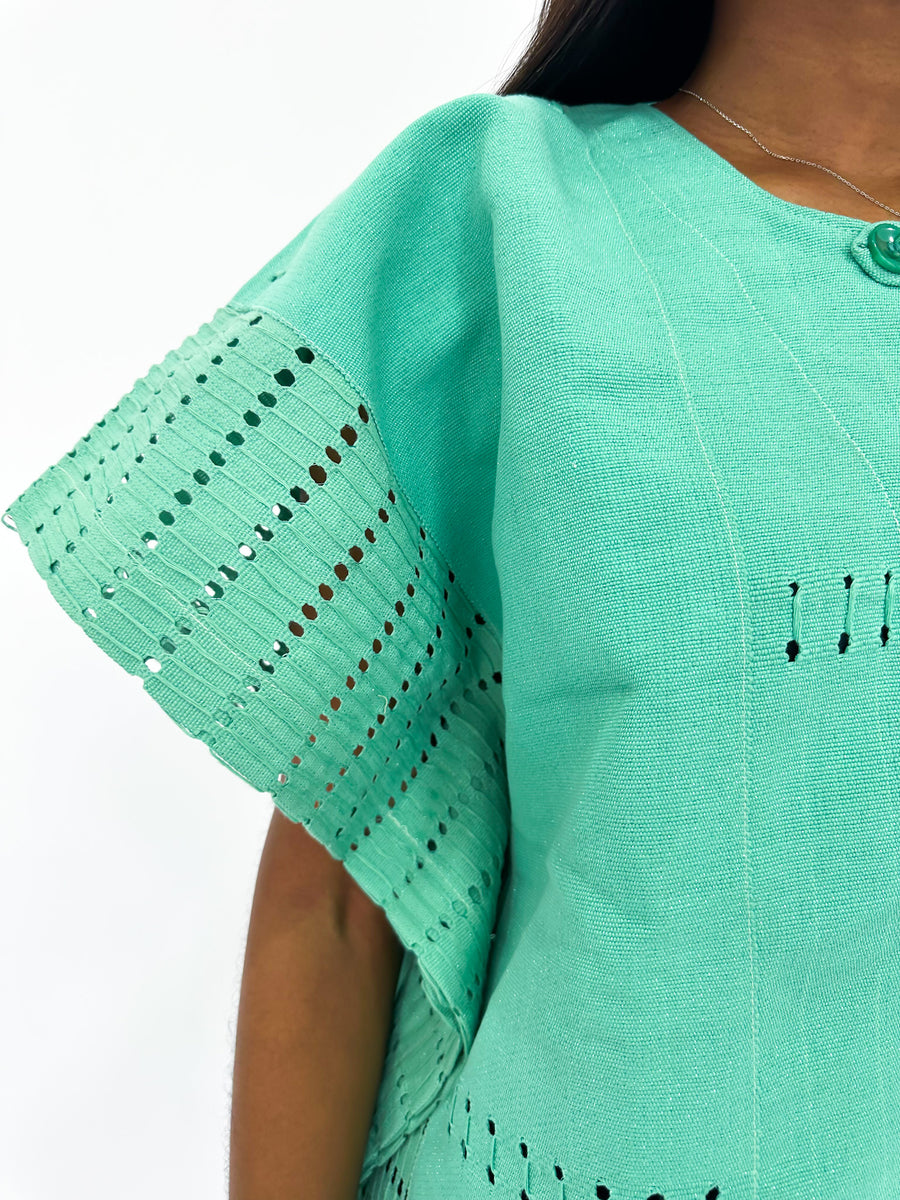 Teal Aso Oke Double Strip Top