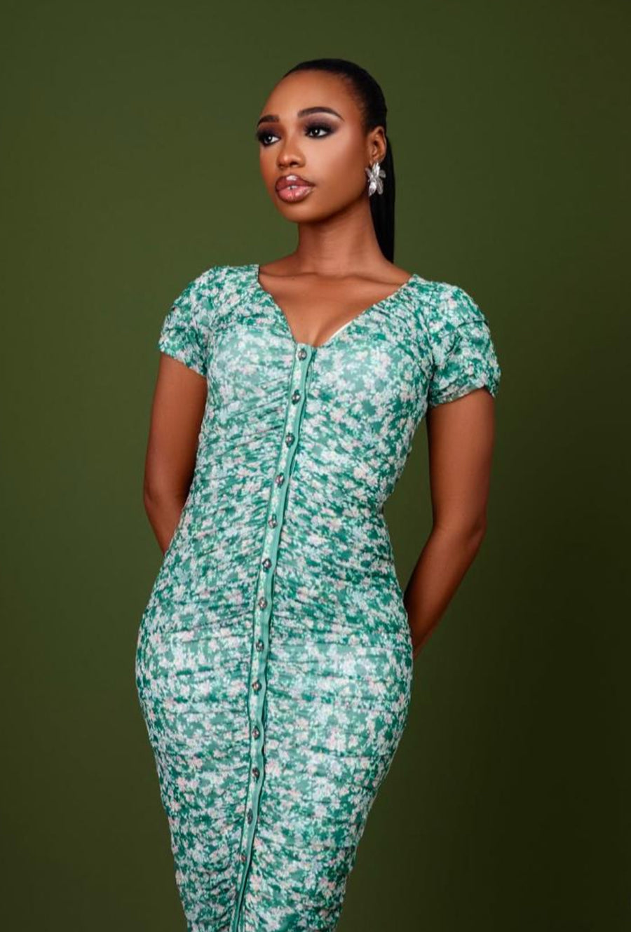 Renoni Bella Green Floral Print Dress