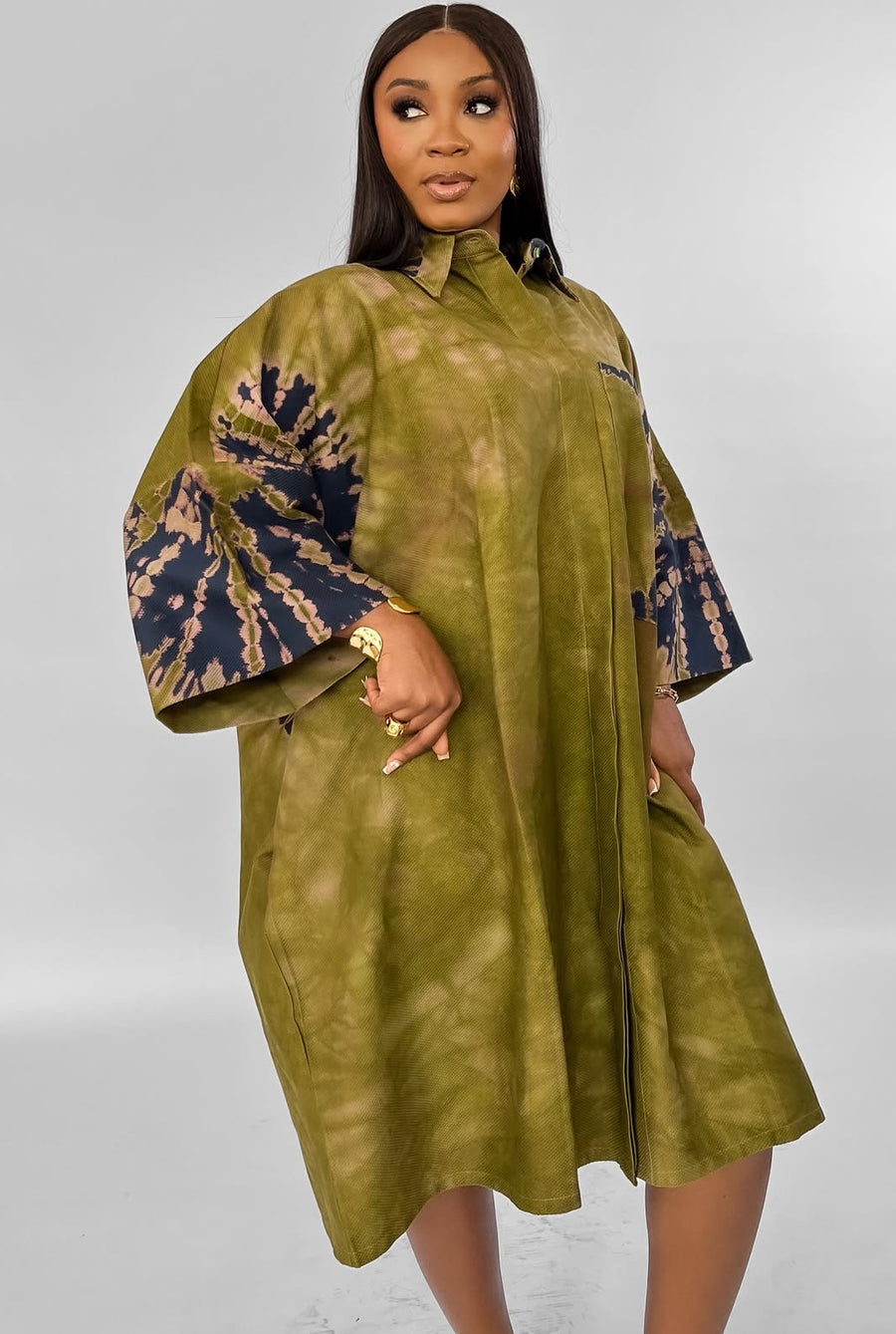 Pique Box Tye-Dye Shirt Dress