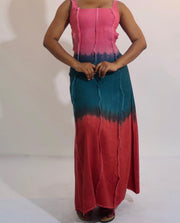 Capri Copper Green and Burgundy Linen Dress