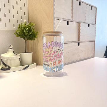 "Reading Fiction is My Addiction" Libby Glass Cup