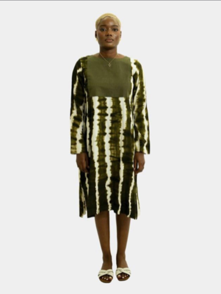 Green Metal Zipper Long Sleeves Dress