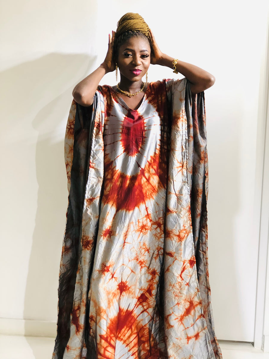 Boubou Kaftan Burgundy & Silver Gray