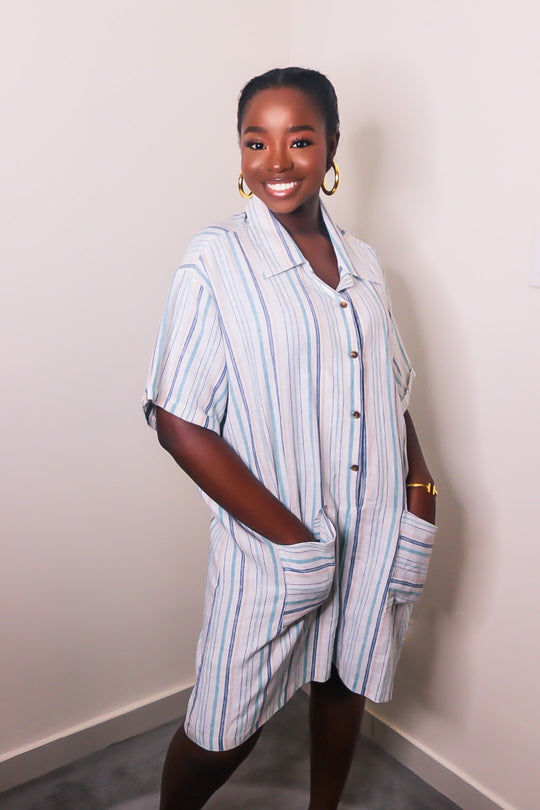 Blue Peach Linen Utility Romper